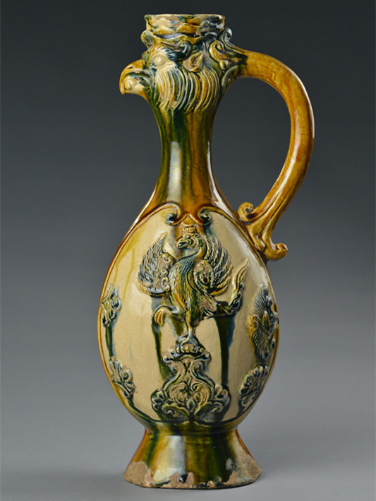 鳳首壺【唐三彩】